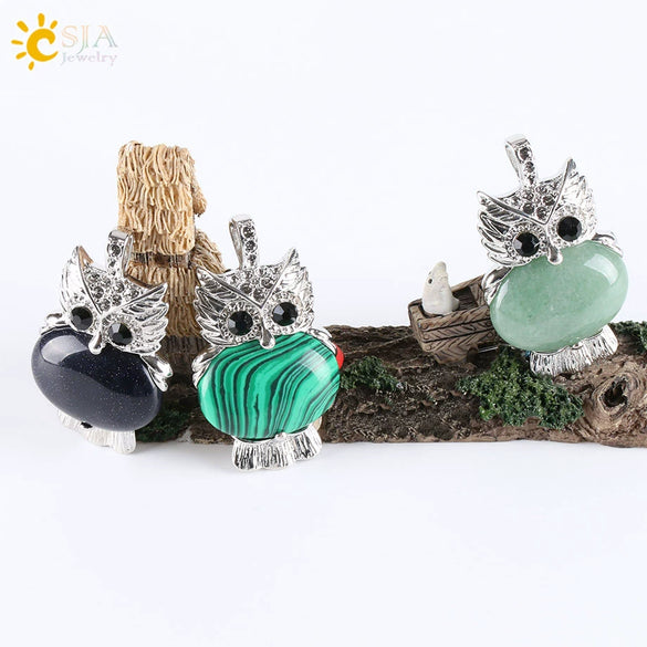 Cute Owl Pendant Natural Crystal Necklace Minimalist Animal Zodiac Style Unisex Jewelry