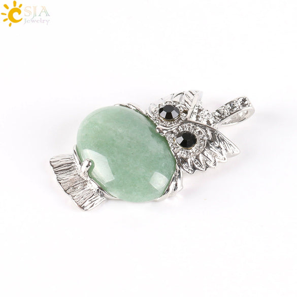 Cute Owl Pendant Natural Crystal Necklace Minimalist Animal Zodiac Style Unisex Jewelry