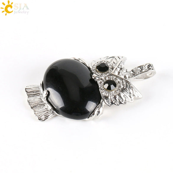 Cute Owl Pendant Natural Crystal Necklace Minimalist Animal Zodiac Style Unisex Jewelry