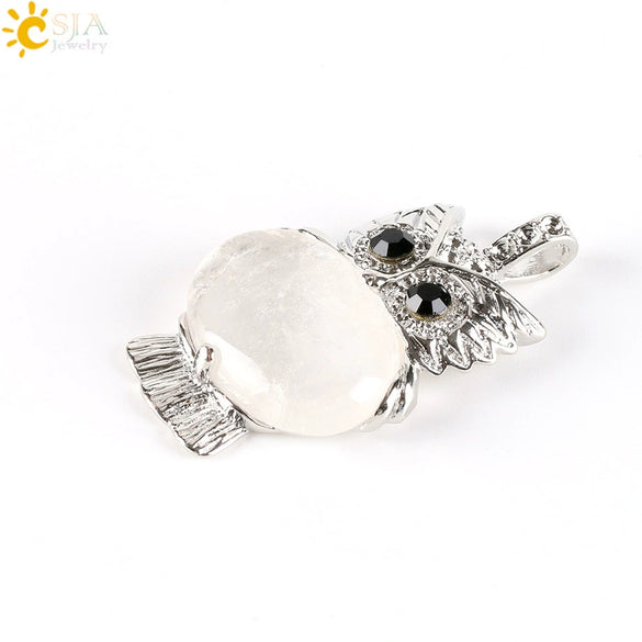 Cute Owl Pendant Natural Crystal Necklace Minimalist Animal Zodiac Style Unisex Jewelry