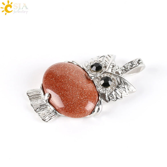 Cute Owl Pendant Natural Crystal Necklace Minimalist Animal Zodiac Style Unisex Jewelry