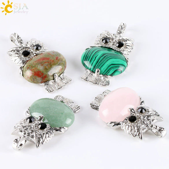 Cute Owl Pendant Natural Crystal Necklace Minimalist Animal Zodiac Style Unisex Jewelry