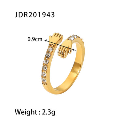 Wholesale Jewelry Cute Palm 304 Stainless Steel Inlaid Zircon Open Ring