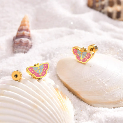 Cute Pastoral Butterfly 201 Stainless Steel Epoxy Girl'S Ear Studs