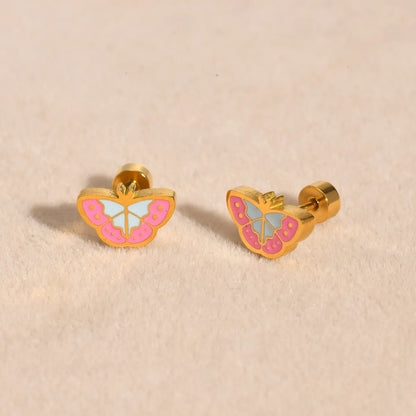 Cute Pastoral Butterfly 201 Stainless Steel Epoxy Girl'S Ear Studs