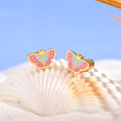 Cute Pastoral Butterfly 201 Stainless Steel Epoxy Girl'S Ear Studs