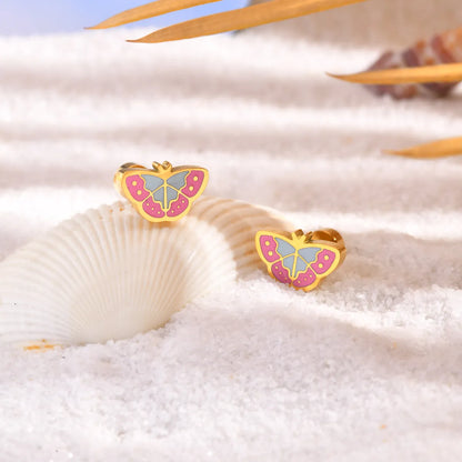 Cute Pastoral Butterfly 201 Stainless Steel Epoxy Girl'S Ear Studs