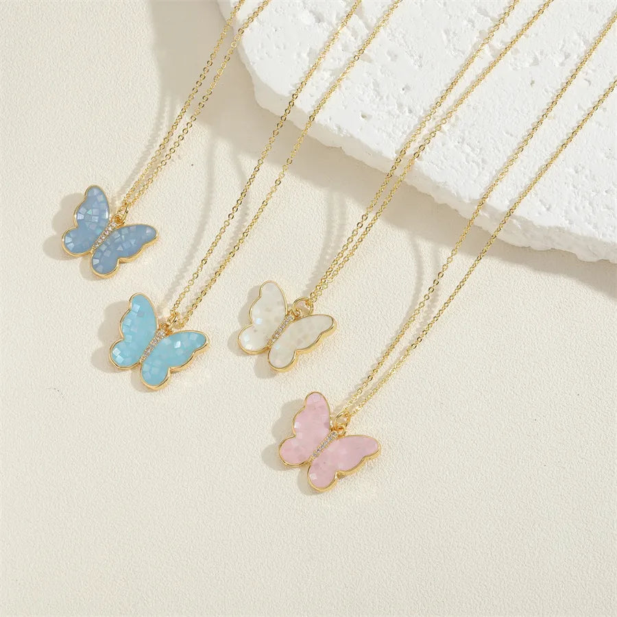 Cute Pastoral Simple Style Butterfly Copper Plating 14k Gold Plated Pendant Necklace