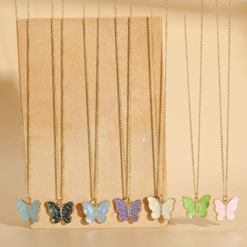 Cute Pastoral Simple Style Butterfly Copper Plating 14k Gold Plated Pendant Necklace