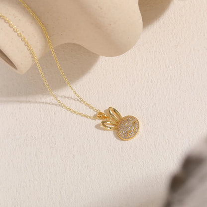 Cute Pastoral Simple Style Rabbit Copper 14k Gold Plated White Gold Plated Zircon Pendant Necklace In Bulk