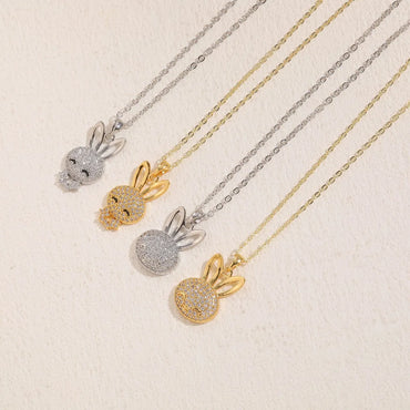 Cute Pastoral Simple Style Rabbit Copper 14k Gold Plated White Gold Plated Zircon Pendant Necklace In Bulk