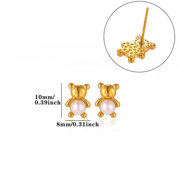 Cute Pearl Bear Earrings For Women Goldplated Stainless Steel Animal Stud Earrings With A Simple Fresh Style