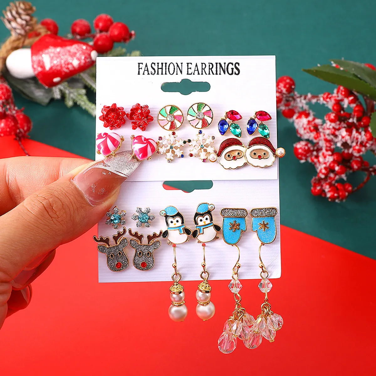 Cute Penguin Santa Claus Heart Shape Alloy Inlay Rhinestones Women's Earrings