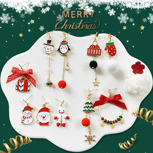 Cute Penguin Santa Claus Snowman Alloy Enamel Artificial Pearls Women'S Drop Earrings