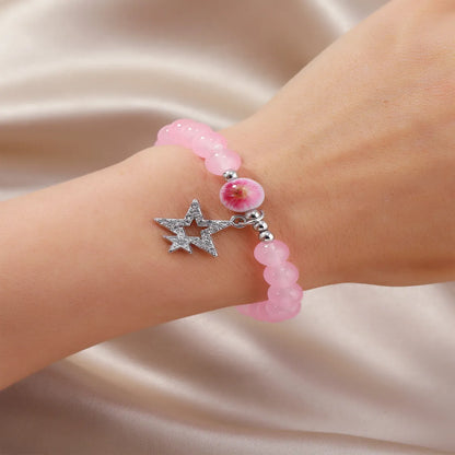 Cute Pentagram Alloy Glass Beaded Artificial Rhinestones Women'S Bracelets