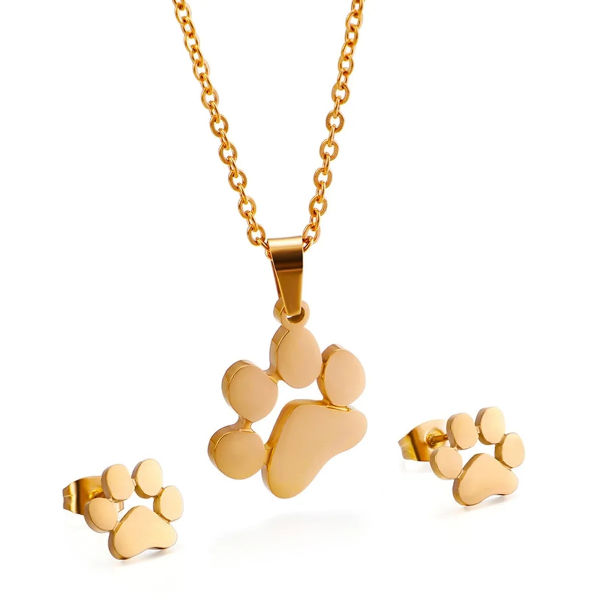 New Supply Cute Pet Mark Cute Animal Paw Necklace + Two-piece Earrings Set One Piece Dropshipping