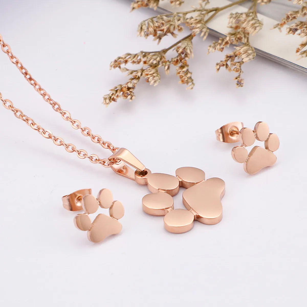 New Supply Cute Pet Mark Cute Animal Paw Necklace + Two-piece Earrings Set One Piece Dropshipping