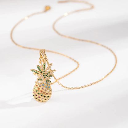 Cute Pineapple Copper Plating Inlay Zircon 18k Gold Plated Necklace