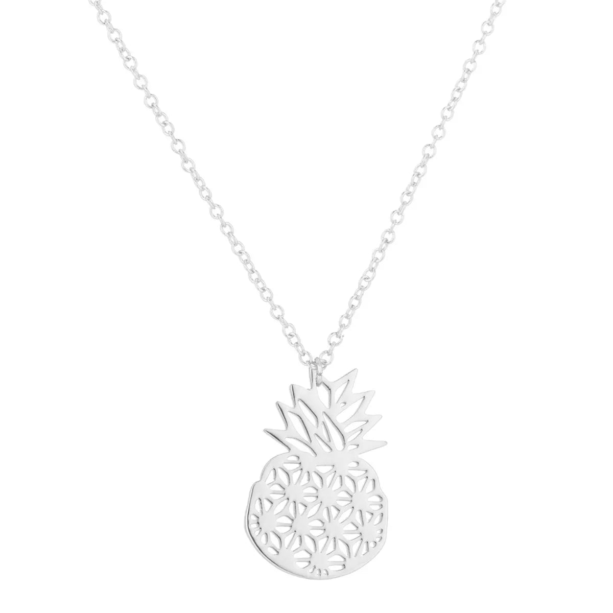 Cute Pineapple Stainless Steel Titanium Steel Plating Hollow Out Pendant Necklace 1 Piece