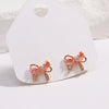 Cute Pink Diamond Zircon Bow Women's Earrings Copper Electroplated 18K Real Gold
