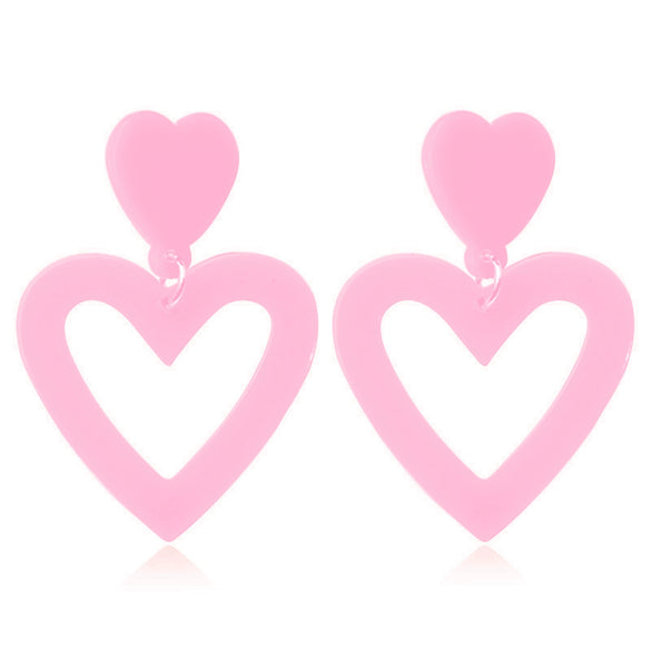 Cute Pink Heart Shaped Epoxy Earrings For Women Simple Fashion Resin Needle Earrings With Ins Style Design