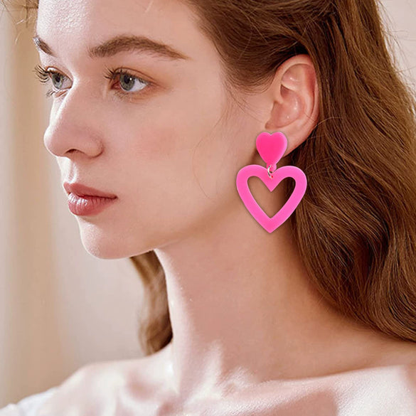 Cute Pink Heart Shaped Epoxy Earrings For Women Simple Fashion Resin Needle Earrings With Ins Style Design