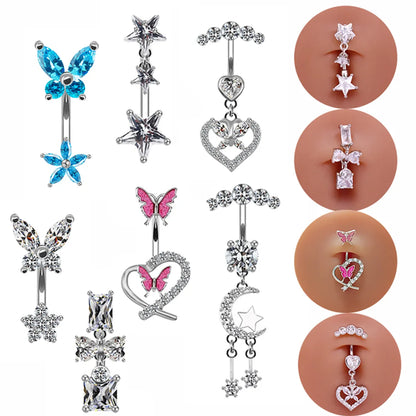 Cute Queen Bridal Four Leaf Clover Star Heart Shape Copper White Gold Plated Gold Plated Rhinestones Belly Ring In Bulk