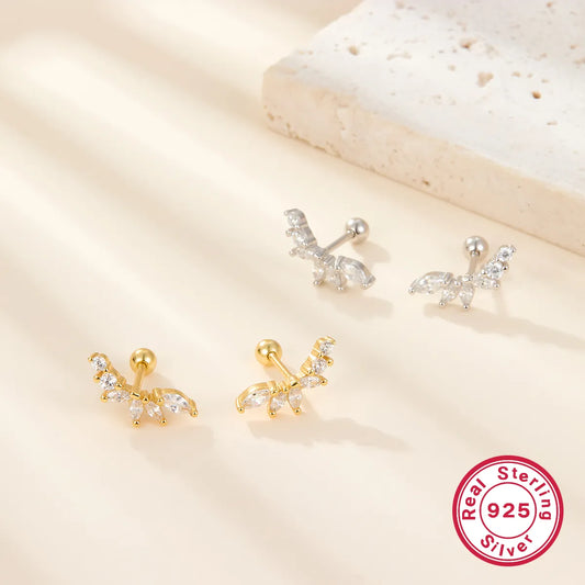 Cute Queen Bridal Leaf Plating Inlay Sterling Silver Zircon 18k Gold Plated White Gold Plated Earrings Ear Studs