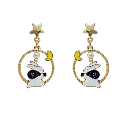 Cute Rabbit Alloy Enamel Drop Earrings