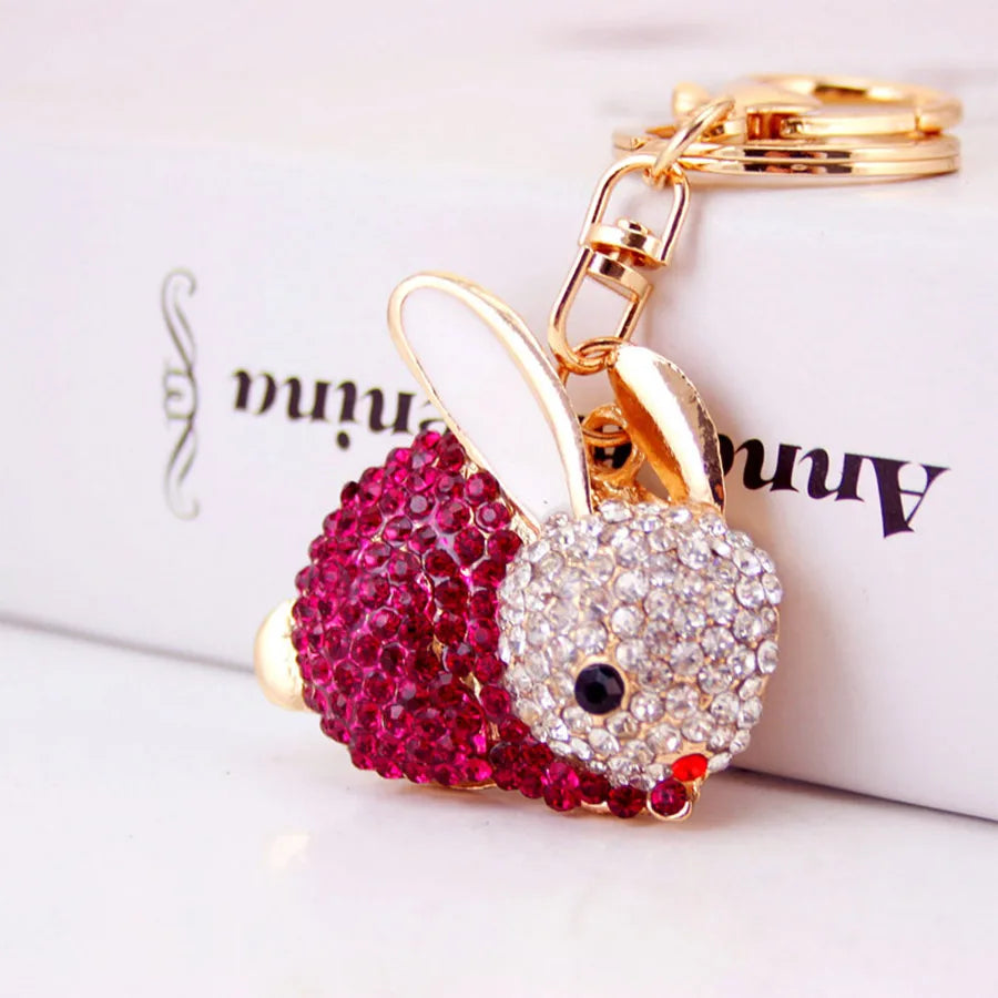 Cute Rabbit Alloy Inlaid Zircon Women'S Bag Pendant Keychain