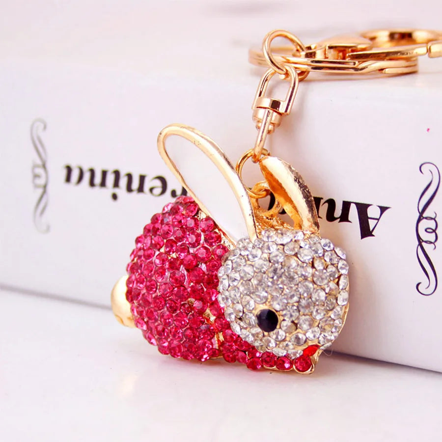 Cute Rabbit Alloy Inlaid Zircon Women'S Bag Pendant Keychain