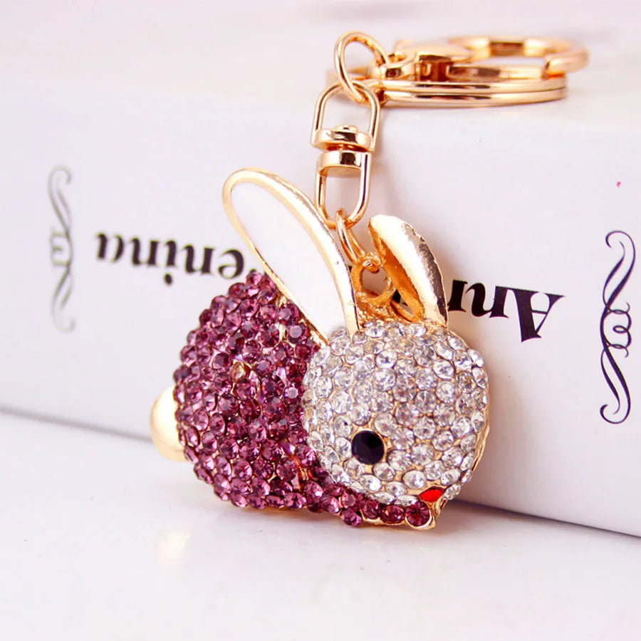 Cute Rabbit Alloy Inlaid Zircon Women'S Bag Pendant Keychain