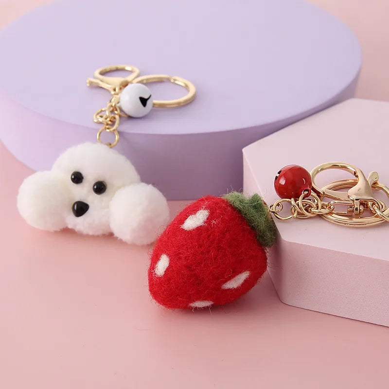 Cute Rabbit Dog Fruit Alloy Plush Women'S Bag Pendant Keychain 1 Piece