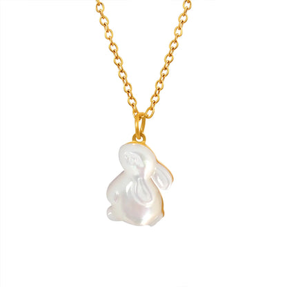 Wholesale Jewelry Cute Rabbit 304 Stainless Steel Shell 18K Gold Plated Inlay Pendant Necklace