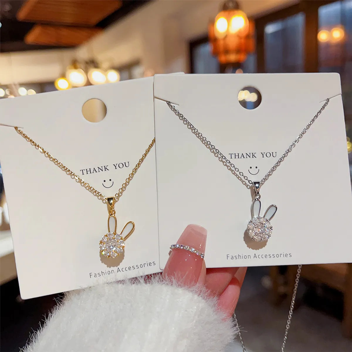 Wholesale Jewelry Cute Rabbit Titanium Steel Zircon Plating Pendant Necklace