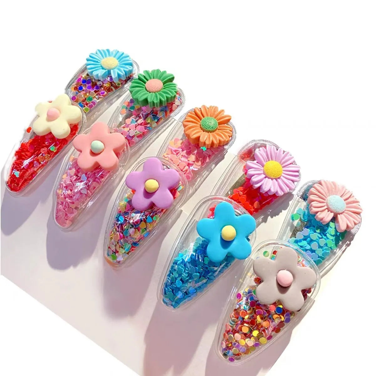 Cute Rainbow  Flower Arylic Sequin Hair Clip 5 Piece Set