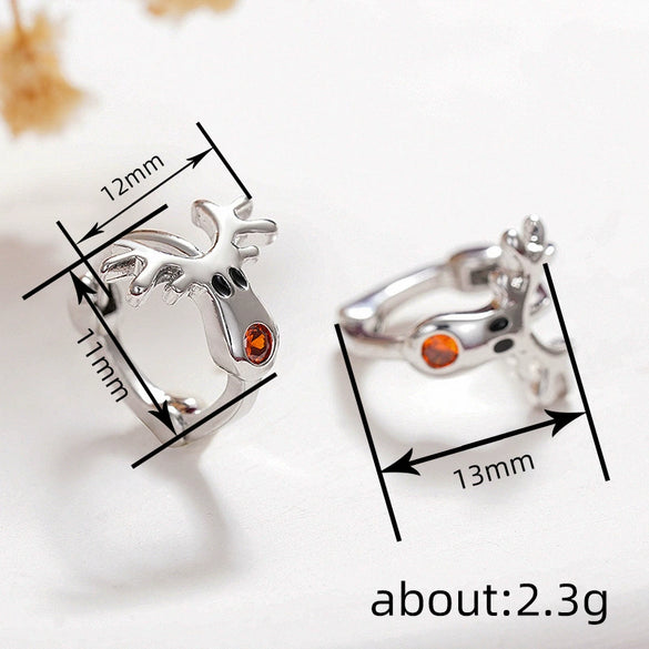 Cute Reindeer Christmas Earrings For Women Copper Animal Earrings With Red Zirconia Nose And Eco Friendly Electroplated Finish