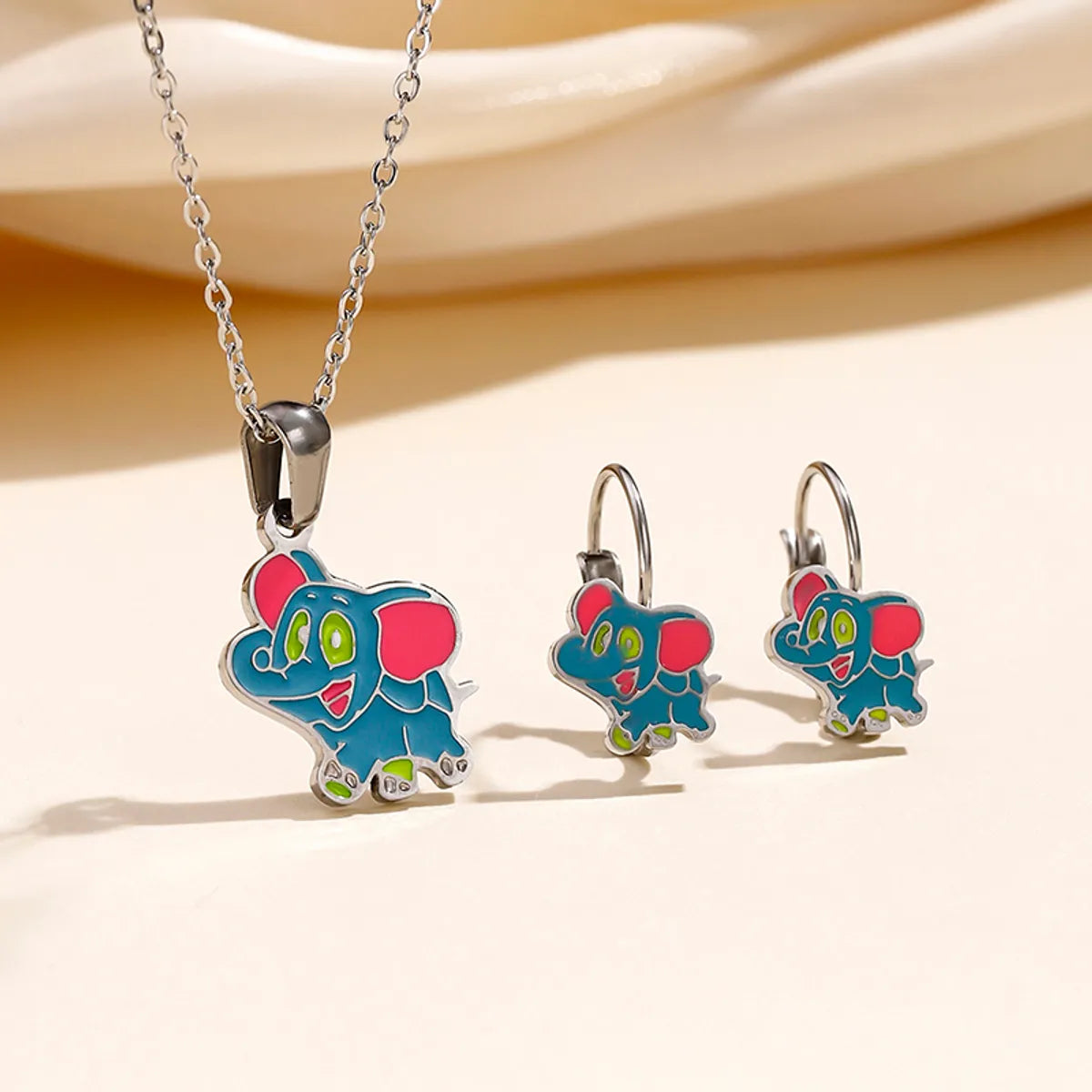 Cute Retro Modern Style Animal Stainless Steel Earrings Necklace