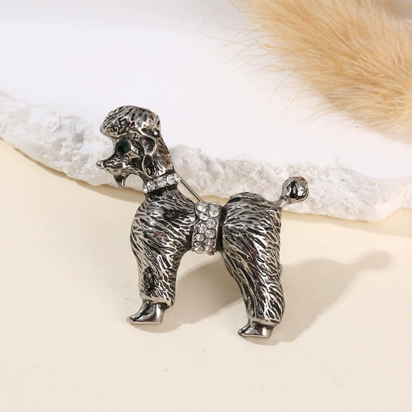 Cute Rhinestone Puppy Brooch Alloy Animal Lapel Pin For Men And Women Suit Coat Jewelry Accessory