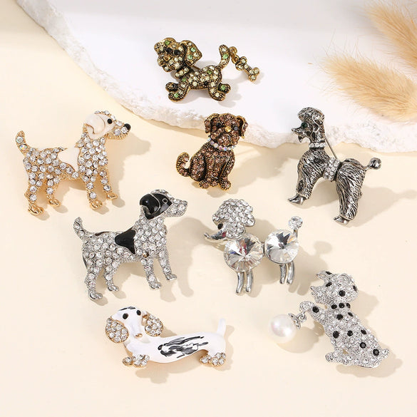 Cute Rhinestone Puppy Brooch Alloy Animal Lapel Pin For Men And Women Suit Coat Jewelry Accessory