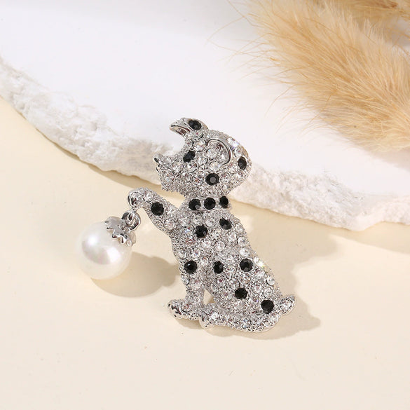 Cute Rhinestone Puppy Brooch Alloy Animal Lapel Pin For Men And Women Suit Coat Jewelry Accessory