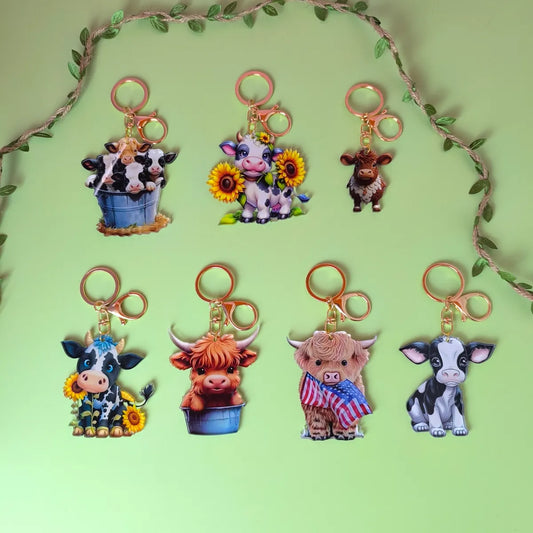 Cute Rock Streetwear Animal Cows Cattle Arylic Alloy Bag Pendant Keychain