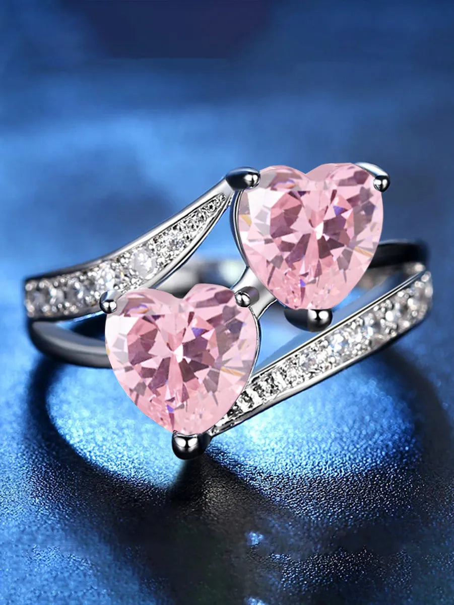 Cute Romantic Heart Shape Copper Plating Inlay Diamond Rings