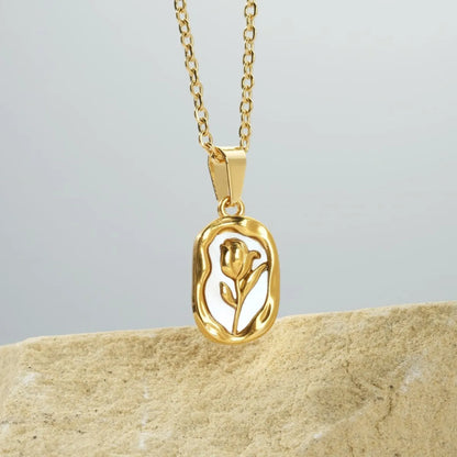 Cute Romantic Irregular Flower Stainless Steel Plating 18k Gold Plated Pendant Necklace