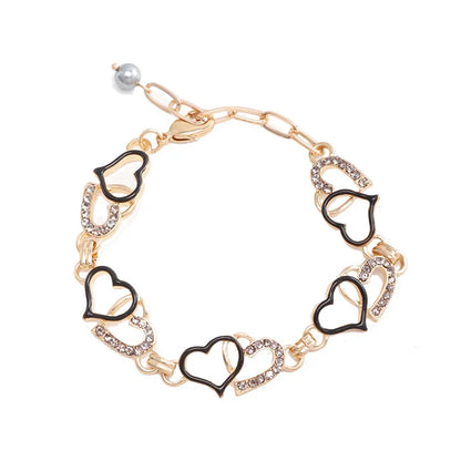 Cute Romantic Shiny Heart Shape Alloy Inlay Rhinestones 18k Gold Plated Women'S Bracelets