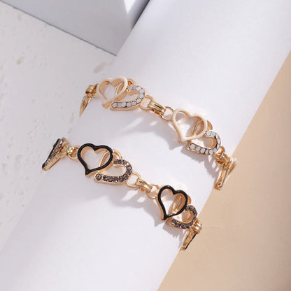 Cute Romantic Shiny Heart Shape Alloy Inlay Rhinestones 18k Gold Plated Women'S Bracelets