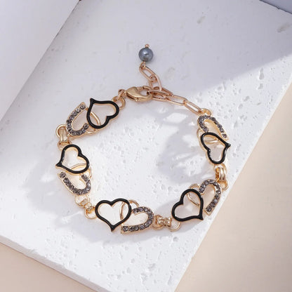 Cute Romantic Shiny Heart Shape Alloy Inlay Rhinestones 18k Gold Plated Women'S Bracelets