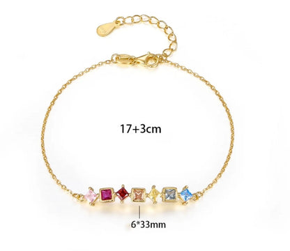 Cute Romantic Shiny Quadrilateral Round Lines Sterling Silver Plating Inlay Zircon 18k Gold Plated White Gold Plated Bracelets