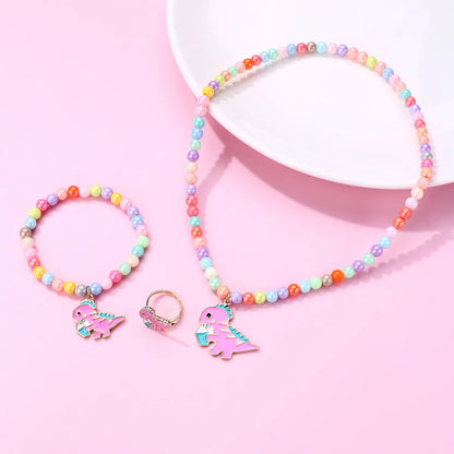 Cute Romantic Sweet Animal Dinosaur Beaded Alloy Beaded Handmade Enamel K Gold Plated Girl'S Rings Bracelets Necklace