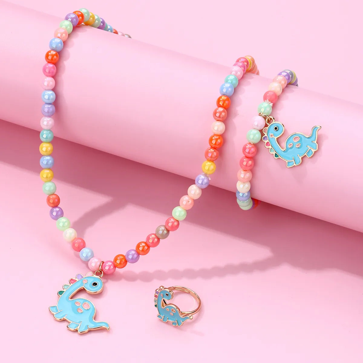 Cute Romantic Sweet Animal Dinosaur Beaded Alloy Beaded Handmade Enamel K Gold Plated Girl'S Rings Bracelets Necklace